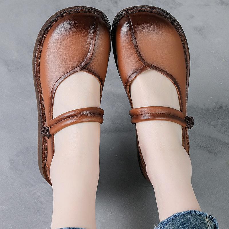 Новые Осенние Винтажные Туфли с Широким Носком Женские На Ремешках из Натуральной Кожи Лоферы Ladies V-образный Вырез Мокасины Мать Роскошные Туфли на Толстой Подошве