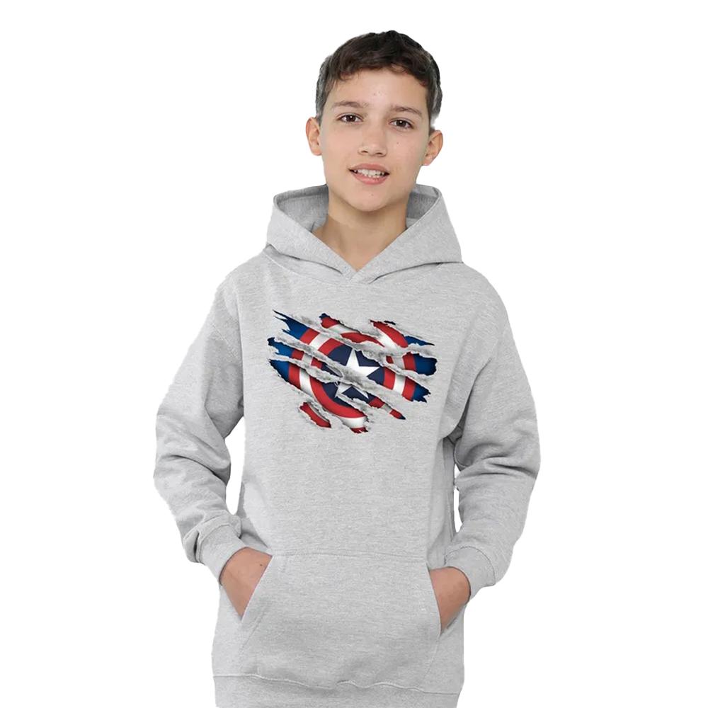 Captain America Childrens/Kids Torn Heather Pull Over Hoodie