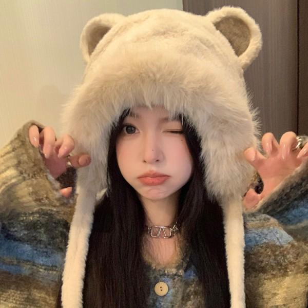 Уютная плюшевая шапка Lei Feng с ушками медведя: Утолщенная зимняя защитная шапка для ушей для женщин