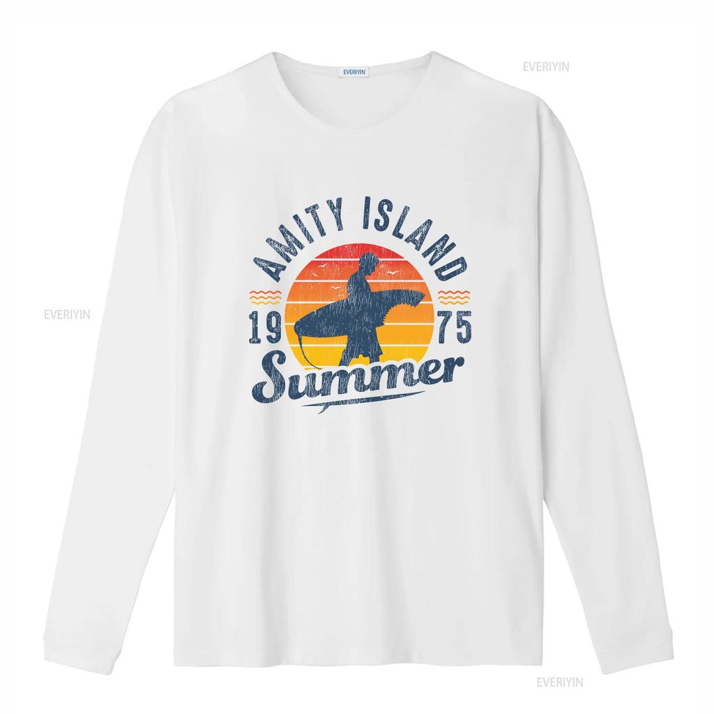 Unisexs Vintage 1975 Amity Island Surf T Shirt Soft Breathable 190 Gsm Heavyweight Crew Neck Retro Beach With Iconic Vintage
