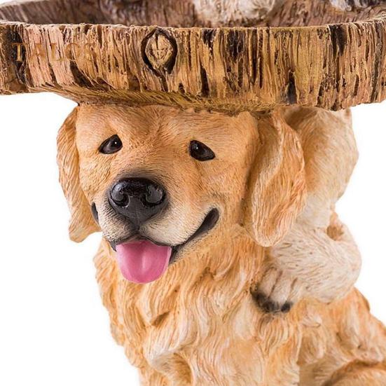 Garden Dog Sculpture Easy To Move Standing Bird Feeder Bird Bath Waterproof Mini Yard Statues Ornament for Lawn Garden Yard Decor