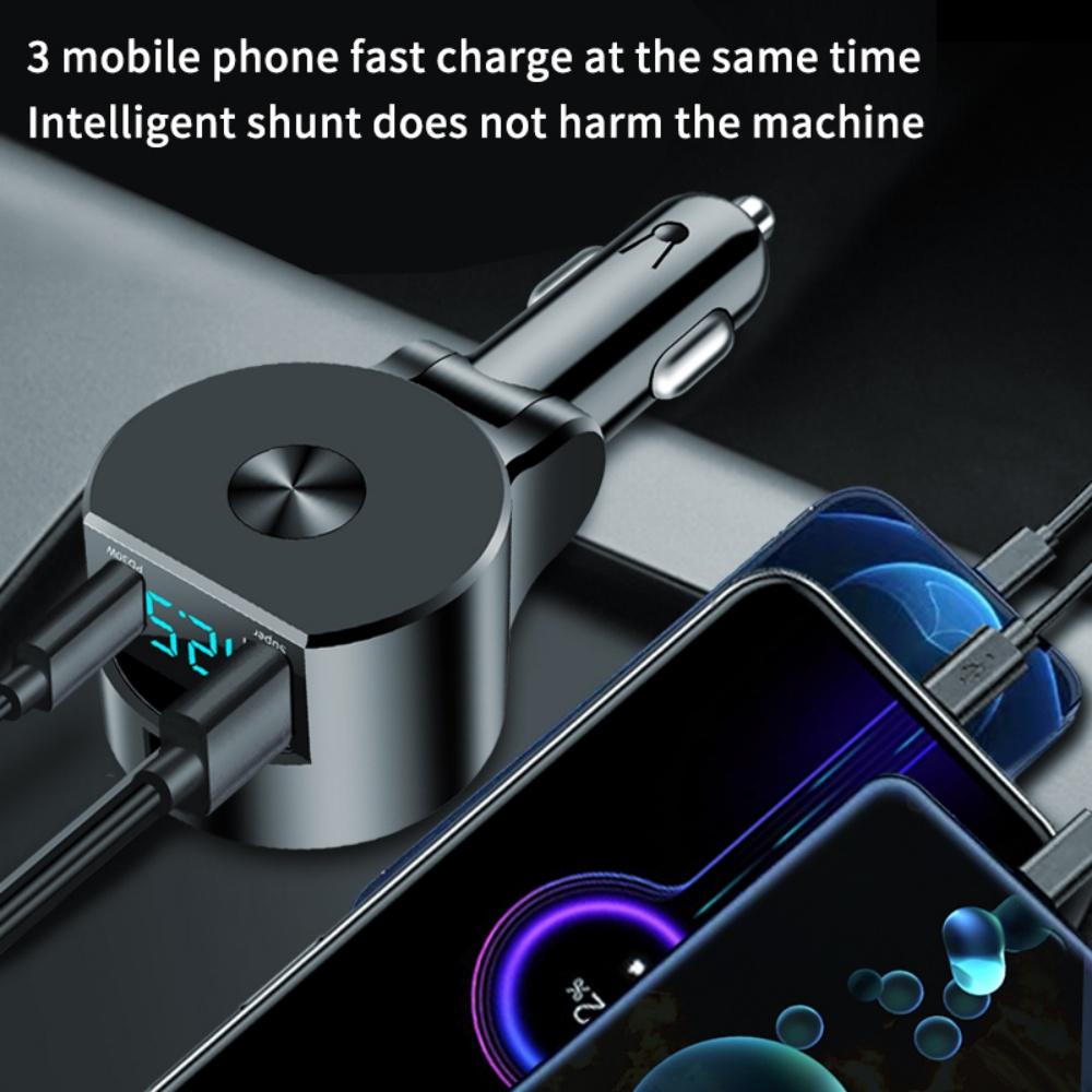 75W 3 In 1 Car Fast Car Phone Charger with Retractable Cable USB Type C Cable Adapter for IPhone Samsung Xiaomi Quick Charger3.0