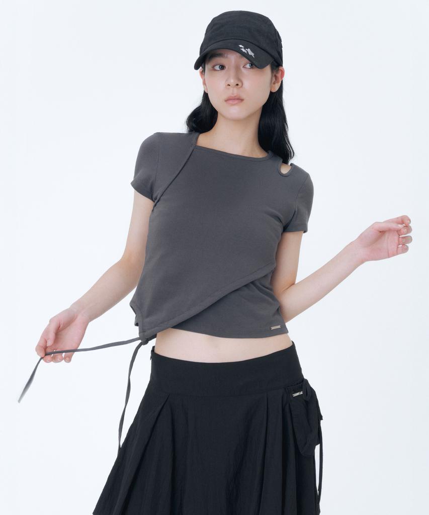 MISEKI SEOUL Cutout Shirring Layered Shortsleeve Charcoal
