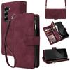 For Samsung Galaxy Z Fold6 5G Case Zipper Multi-Pocket Wallet Leather Phone Cover with Shoulder and Wrist Straps