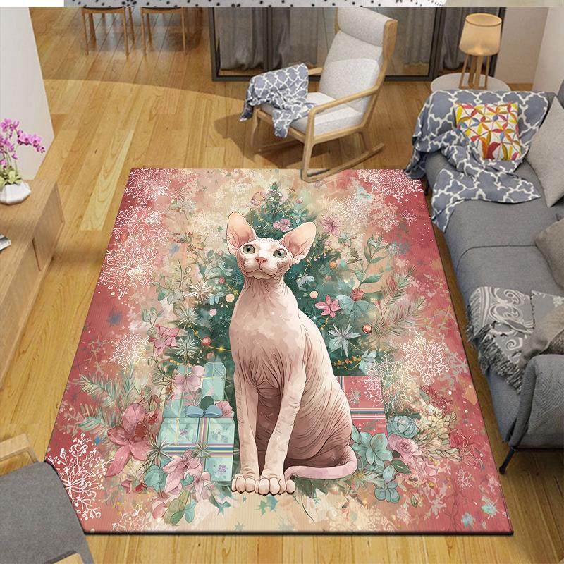 Christmas cat Home Sofa Decoration for Living Room & Bedroom, Non‑Slip Play Flannel Floor Mat for Game Room