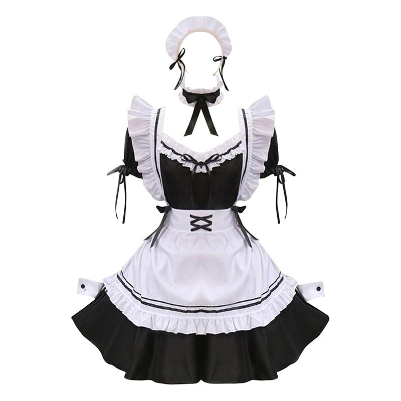 Black Cute Lolita Maid Costumes Girls Women Lovely Maid Cosplay Costume Dress