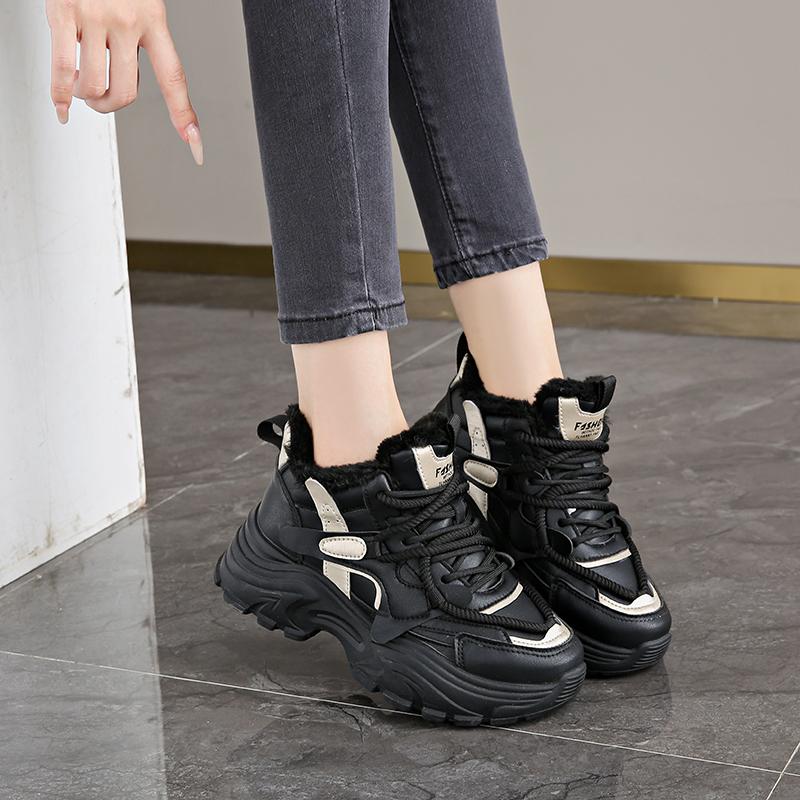 CRLAYDK Кроссовки женские на толстой подошве, на платформе, с меховой подкладкой, теплые, зимние спортивные туфли на танкетке, повседневные, для ходьбы, модные, для тенниса