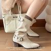 Women's 2025 Autumn/Winter Retro Korean-Style Pointed Toe Martin Boots - Versatile White Soft Leather High Heel Slouch Boots