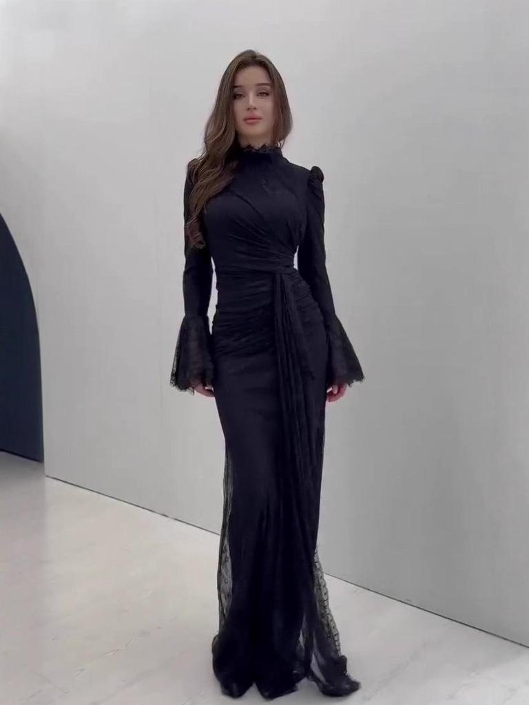 Элегантное вечернее платье с длинным рукавом для женщин, весна 2025