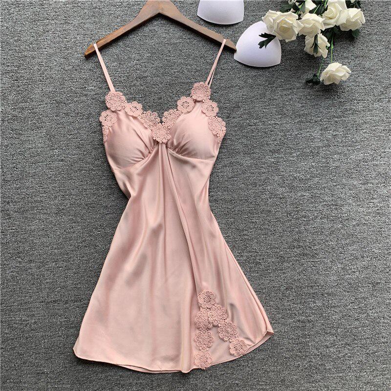 Женская ночная сорочка-мини из полиэстера с кружевной отделкой