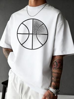 Unisex Black Crew Neck Tee Half Shaded Basketball Print Oversized Short Sleeve Unisexs Summer Streetwear Casual Daily Basic Wear Top