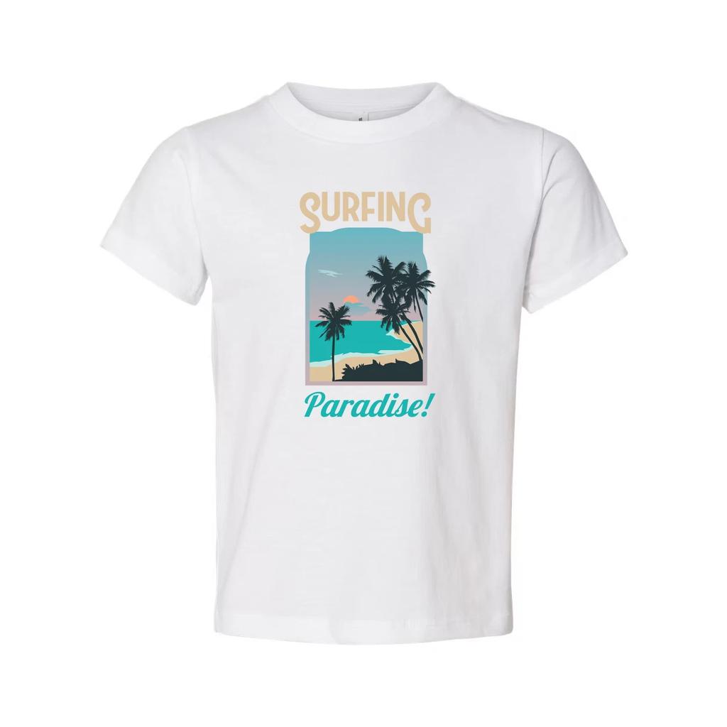 Графическая футболка Surfing Paradise для мужчин и женщин, унисекс, с пальмой и пляжной сценой