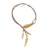 Zinc Zinc Alloy Golden Feather Necklace Rhinestone Leaves Neck Pendant Leather Rope Tassel Necklace  Couple