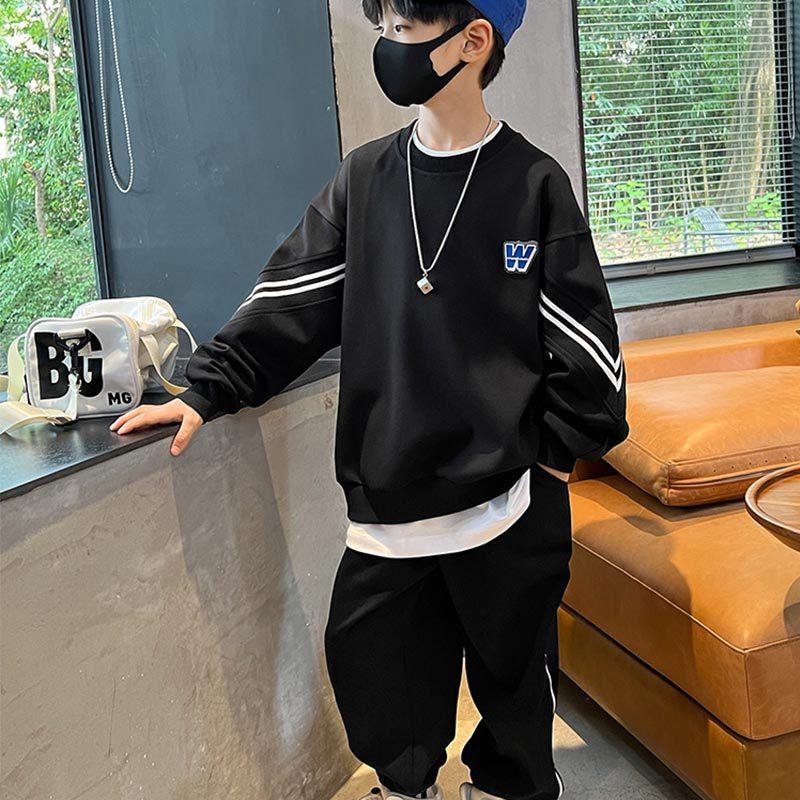 Модный костюм из двух частей для мальчиков на весну и осень, детская спортивная одежда на осень