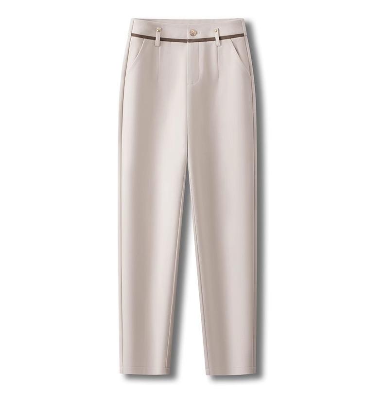 Женские шерстяные брюки гаремы с высокой талией - Осень-Зима 2024, Толстые на флисовой подкладке, Слим-фит, Брюки с прямыми штанинами.