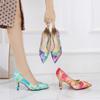 Women 7 .5cm High Heels Lady Pointed Toe Pumps Valentine Wedding Bridal Rainbow Low Heel Plus Size 35 -46 Camouflage Shoes