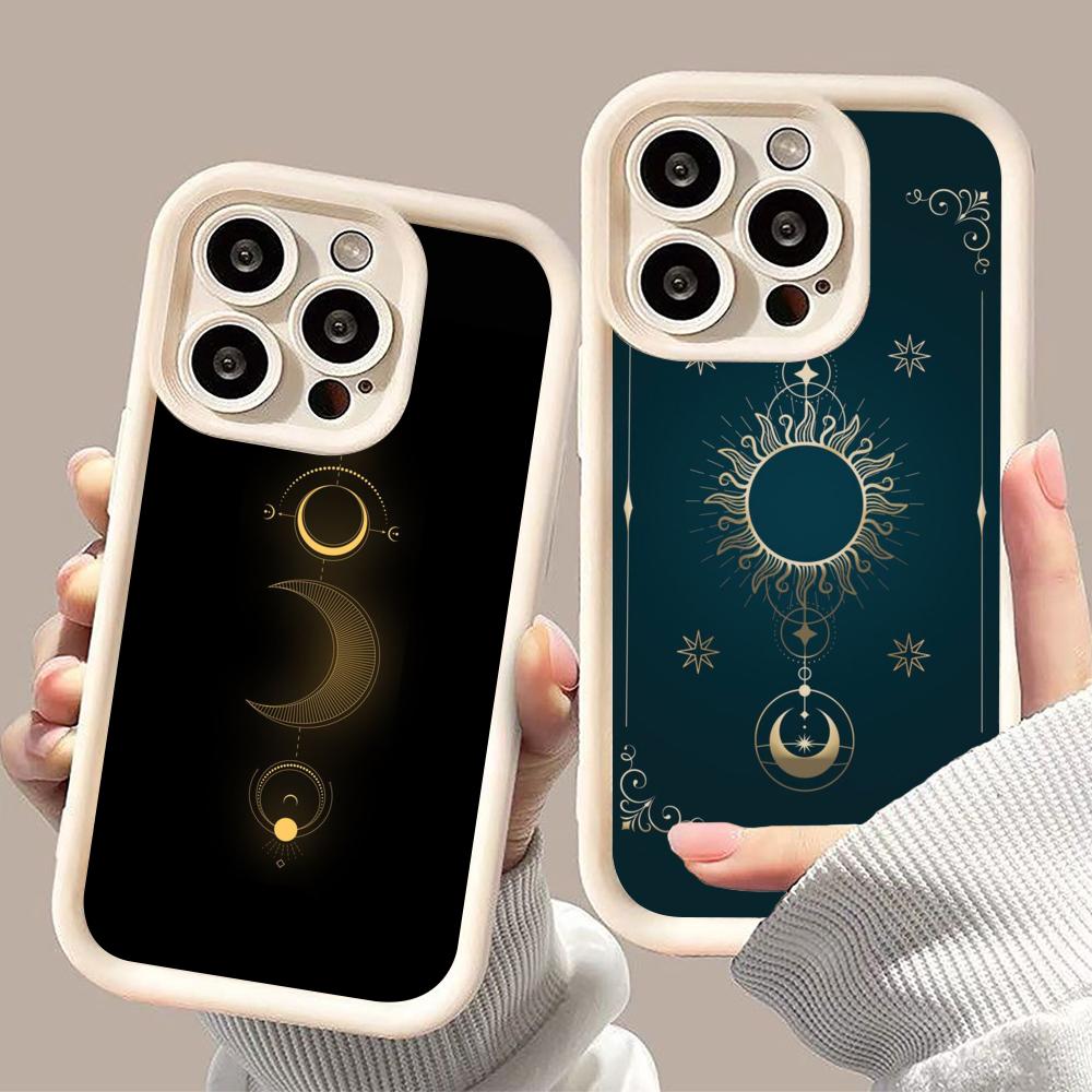 Чехол для мобильного телефона "Солнце и Луна" для iPhone 17 16 15 14 13 12 11 Air Pro Max Plus Утолщенный ТПУ Цветной Чехол Красивый Роскошный