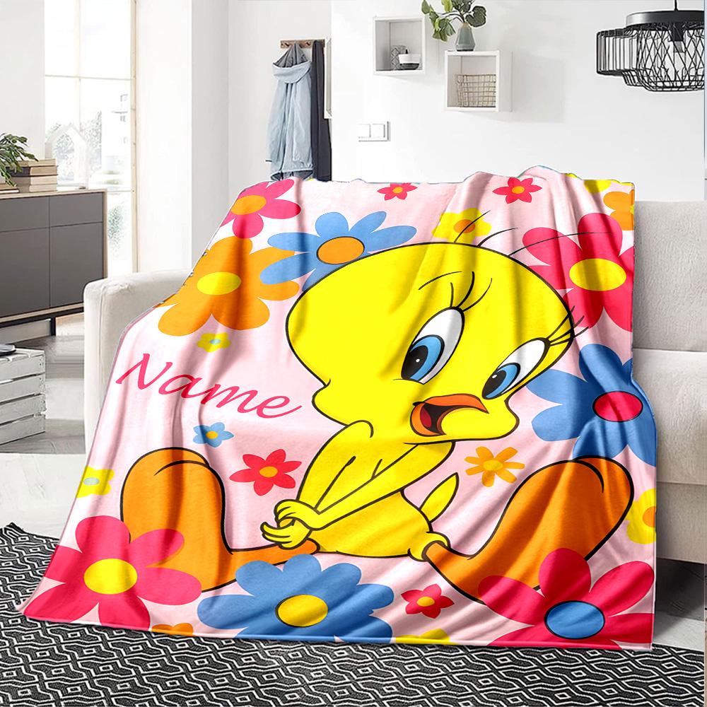 Customizable Tweety1 Throw Blanket – Personalized Name, All-Season Cozy Snug Blanket, Machine Washable, Personalized Blanket