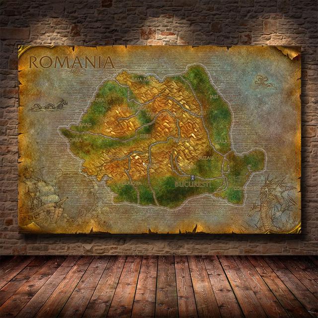 Игровая карта World of Warcraft Картина на холсте Настенное искусство Постеры Печать Картины для гостиной Спальня Игровая комната Домашний декор Без рамки