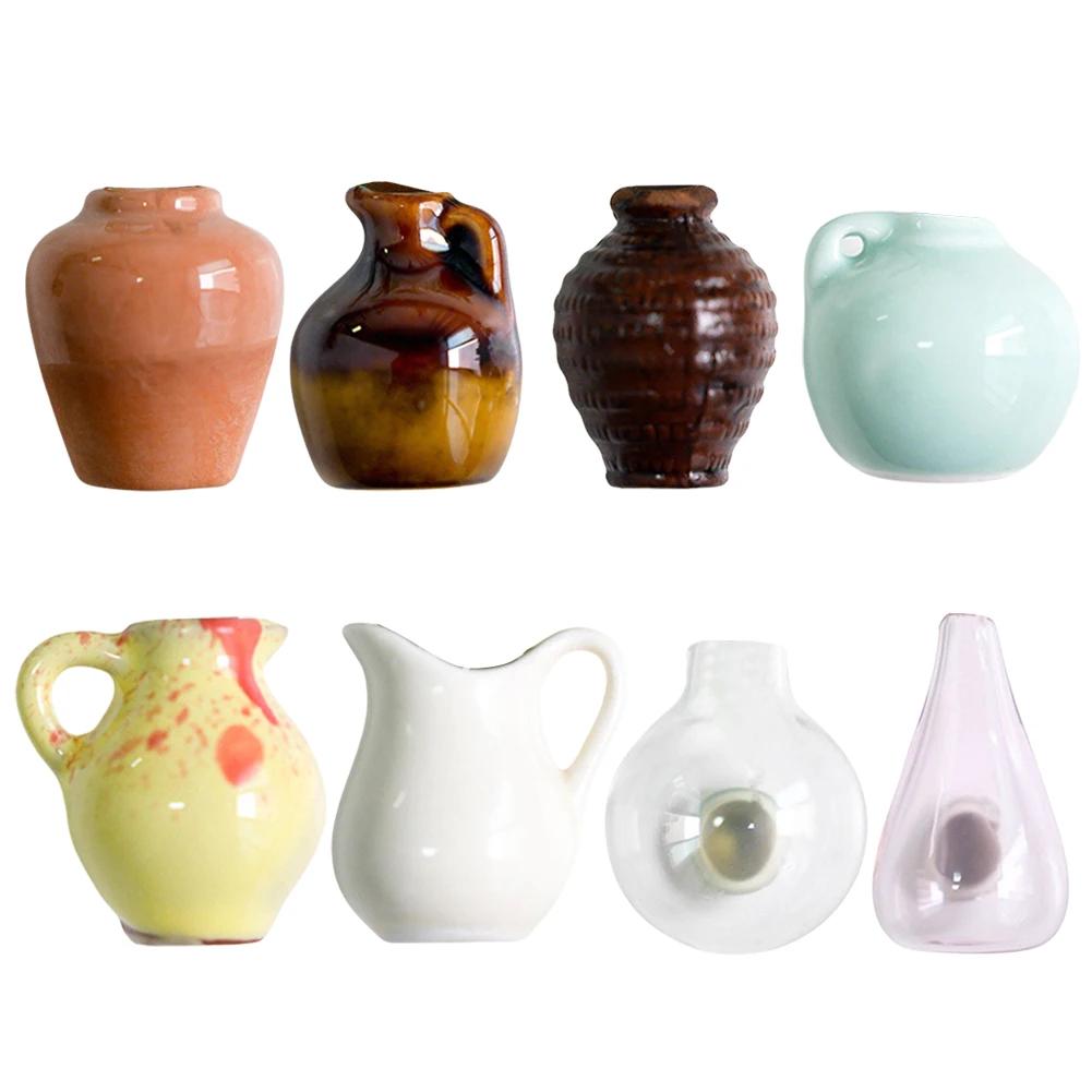 5-14pcs/Set Mini Ceramics Vase Fridge Magnets Label Mini Bonsai Magnet Button Potted Simulation Flower Vase Refrigerator Message