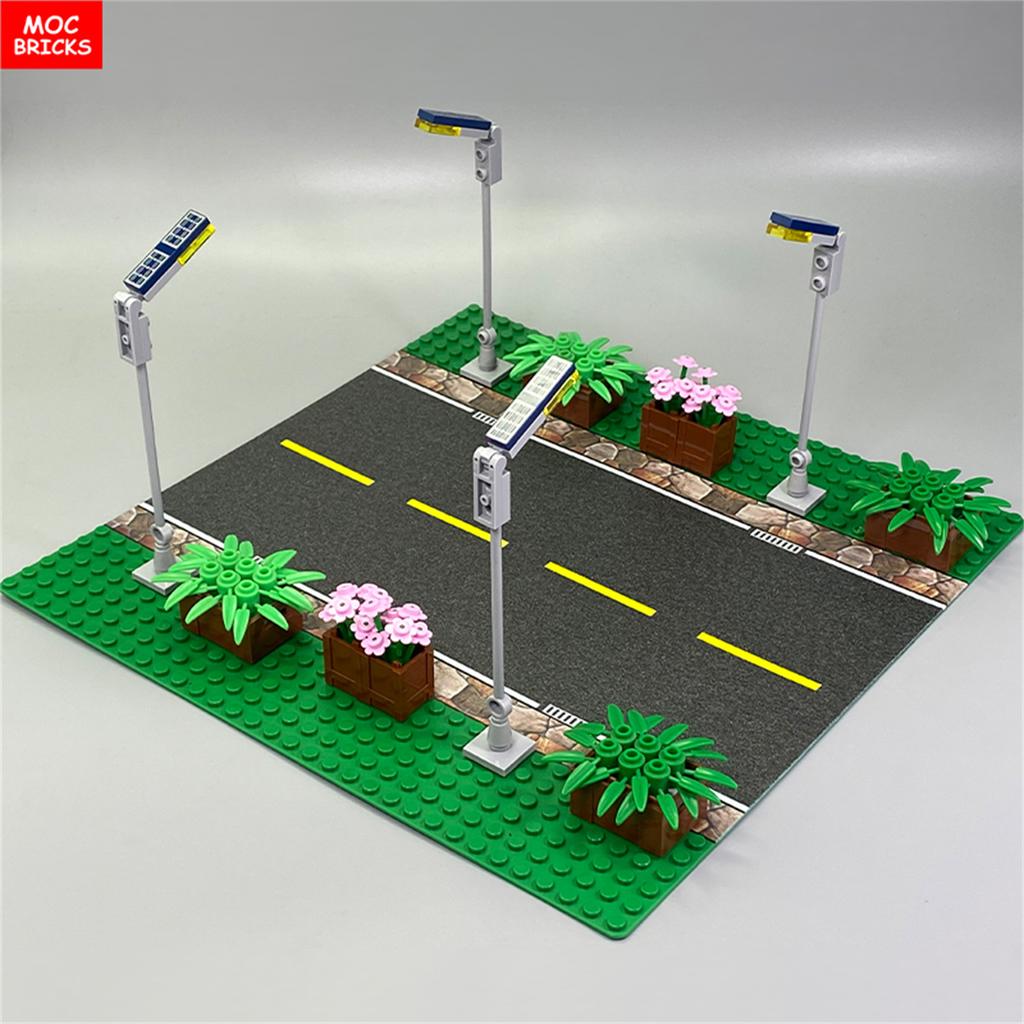 MOC Кубики Солнечная Панель Плитка с Рисунком 1x4 2431pb499 Уличный Фонарь Собранный Городской Дом Строительные Блоки Аксессуары Игрушки для Детей Подарки