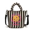Smiley Face Cute Unisex Kids Shoulder Bag Fashionable Striped Pleated Children