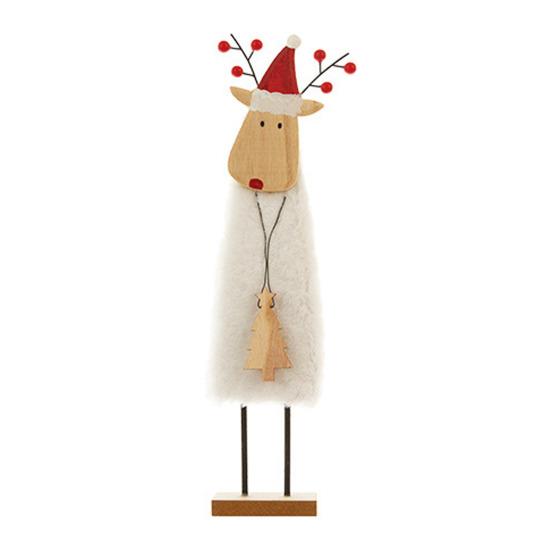 Christmas Tabletop Decoration Plush Wool Felt Reindeer Santa Tree Figurine with Wooden Base for Winter Tiered Tray Mantel Decor