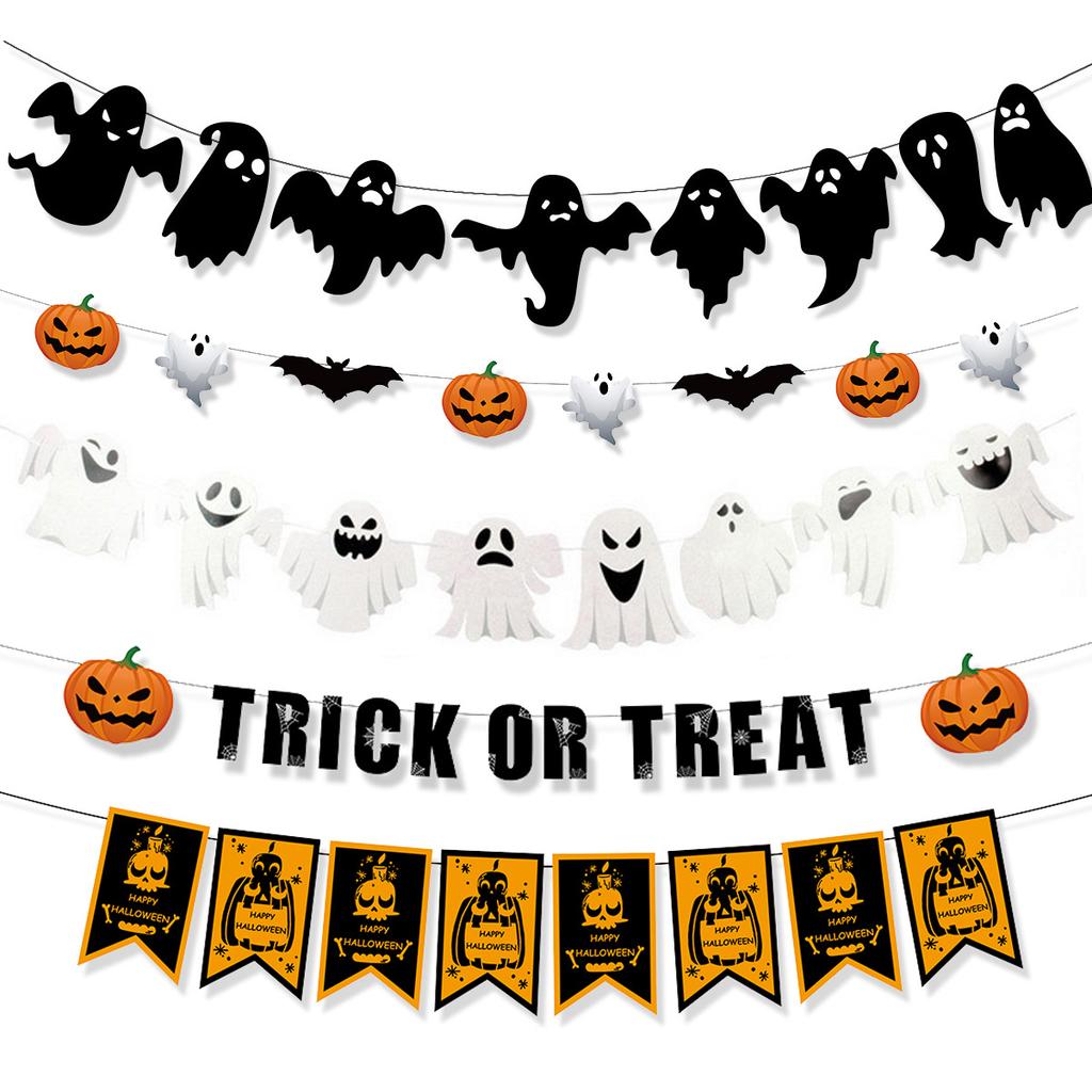 Halloween Ghost Festival Theme Decoration Flag Bar Shopping Mall Layout Cartoon Banner Latte Flower String
