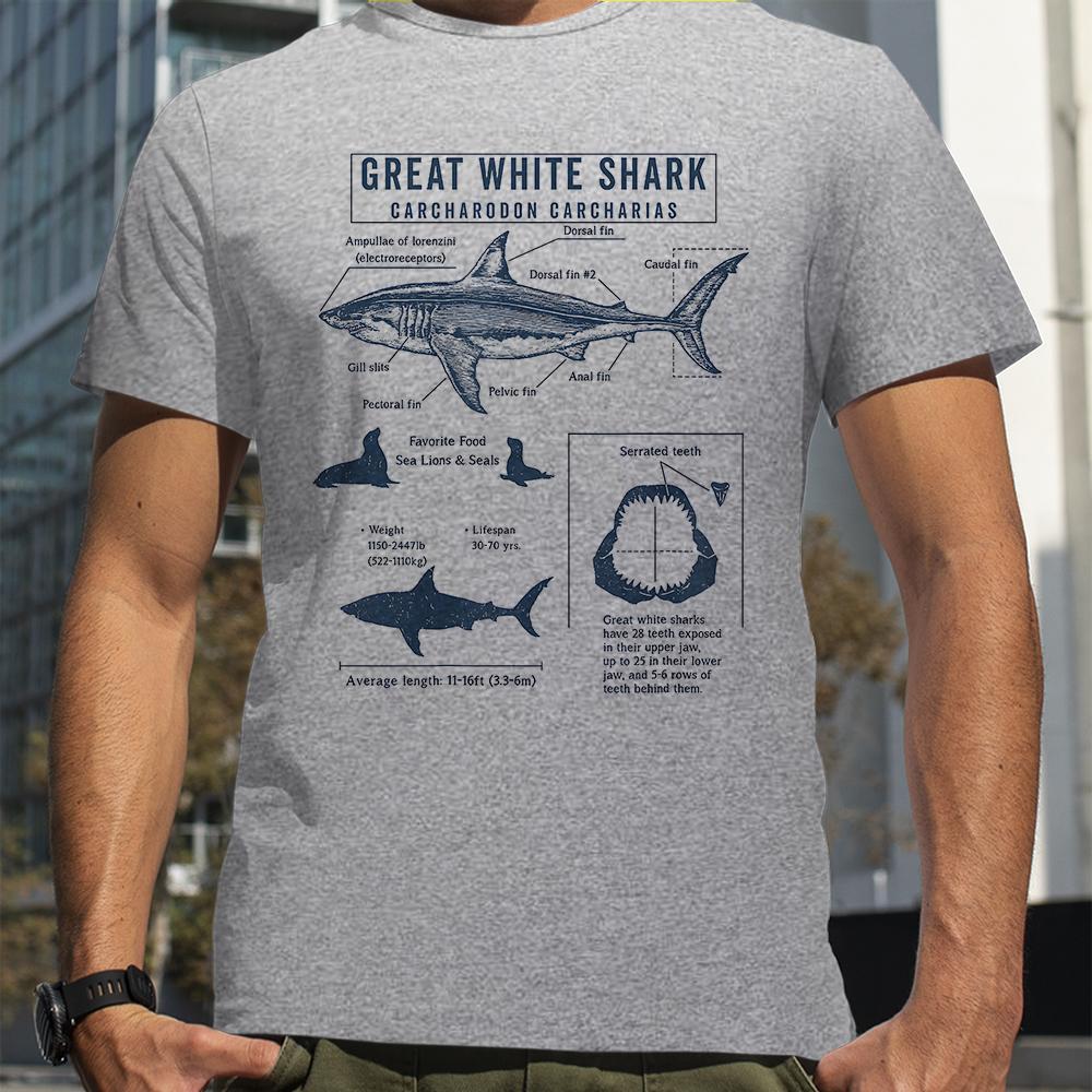 Great White Shark Anatomy Shark Lovers T-Shirt Summer Men Street Hip Hop Punk Style Boy Loose Oversized Casual Fashion Tees
