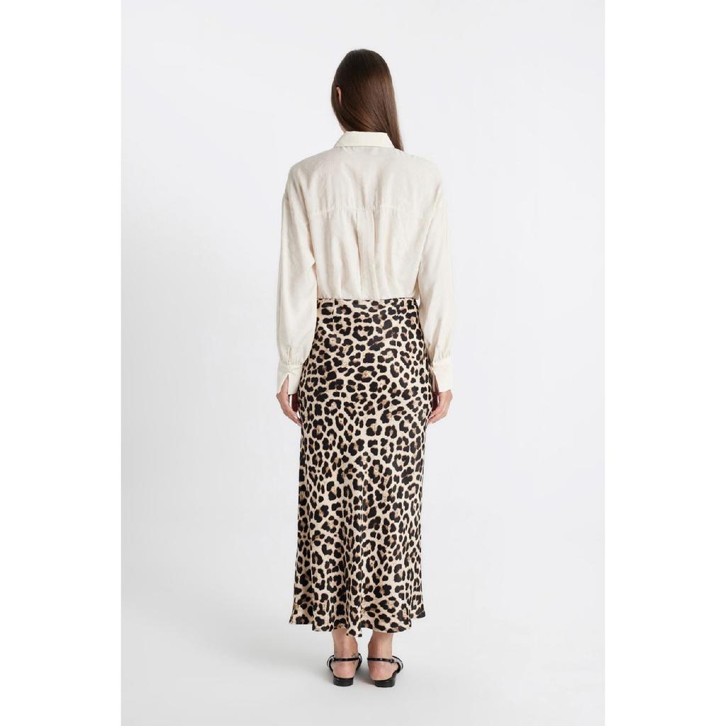 A-line High Waist Leopard Patterned Long/maxi Length 100% Satin Skirt D3905axns