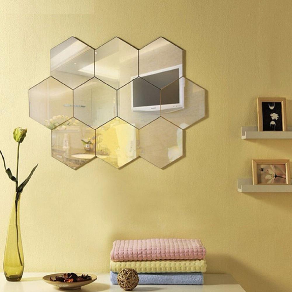 6/12Pcs Hot Art Safety Mirror Wall Sticker Mural Decals Home Decor Geometric Hexagon