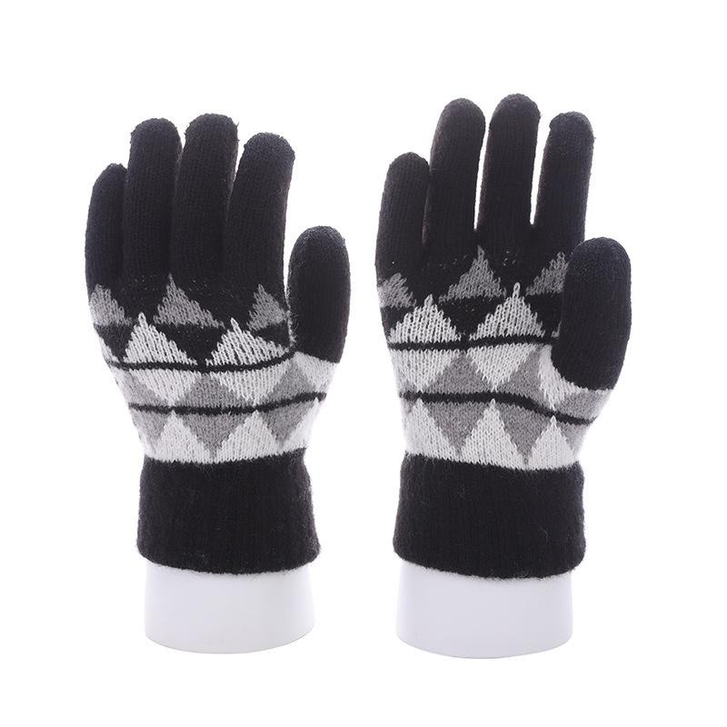 Японские контрастные цветные ромбовидные перчатки с двумя пальцами для сенсорного экрана, вязаные для мужчин и женщин, осень-зима, плюс бархат