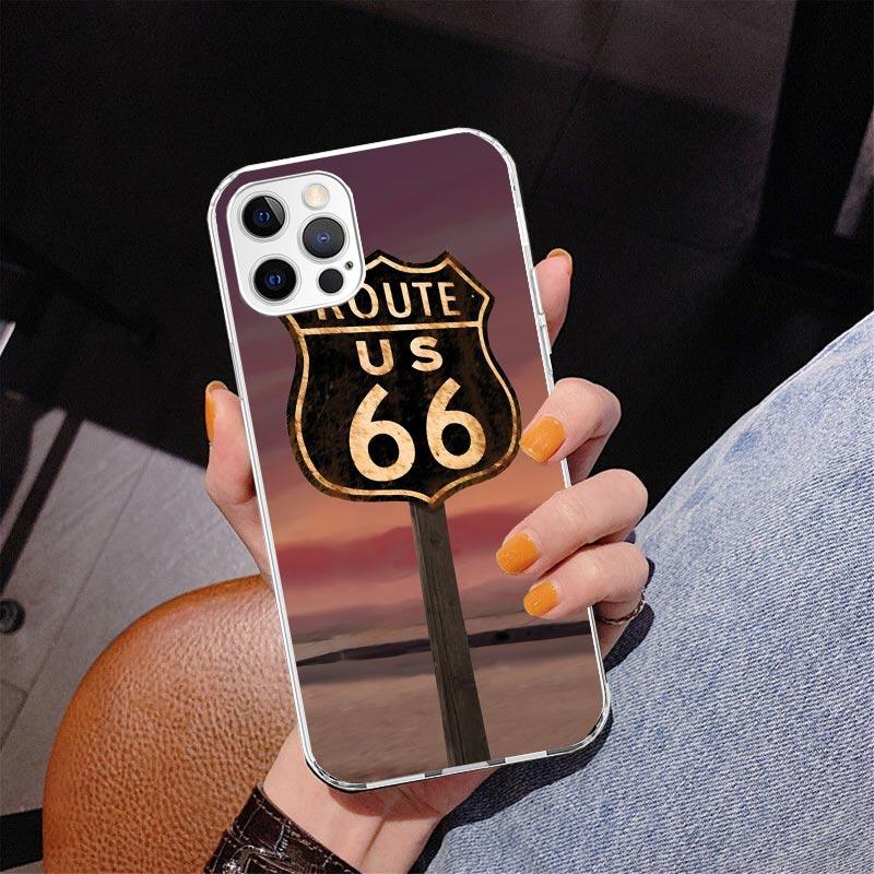 America Route 66 Phone Case For iPhone 17 Air 16 Pro Max 16E 15 + 14 Plus 11 12 13 Mini 7 8 SE Gift Print Cover Fundas
