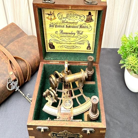 Nautical Brass Working Sextant With Two Telescope, Maritime Navigational Instrument With wooden box, Sextant Gift
