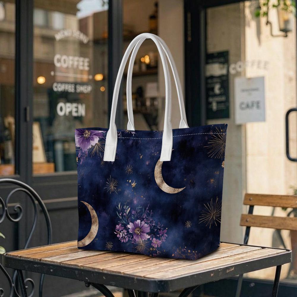 Elegant Purple Floral Moon Casual Tote Bag