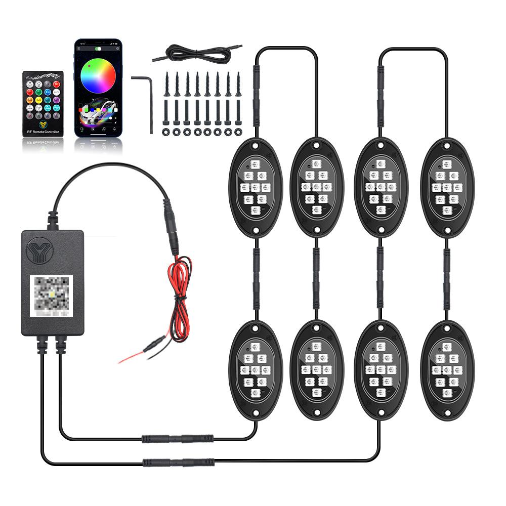 4/6/8/10/12Pods RGB LED Rock Lights Kit Bluetooth APP Control  Music Neon Car Underglow Lamp for Offroad Truck SUV 4x4 ATV Boat