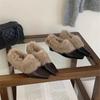 Зимние простые туфли с квадратным носком и толстым каблуком, пушистые, женские, удобные, на одном педале, элегантные, ленивые туфли, неглубокие одинарные туфли