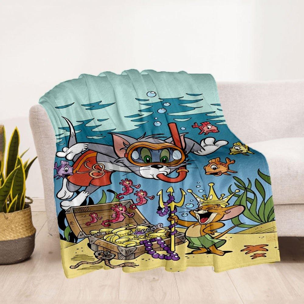 Tom & Jerry Treasure Dive PosterBlanket Flannel Throw Blanket for Sofa, Bed, Travel, Camping, Office