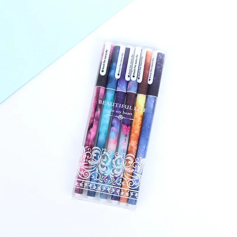 Креативный корейский канцелярский набор из 6 ручек для подписи, награда, черные чернила, школьные и офисные принадлежности для письма, красочный стиль, детский подарок