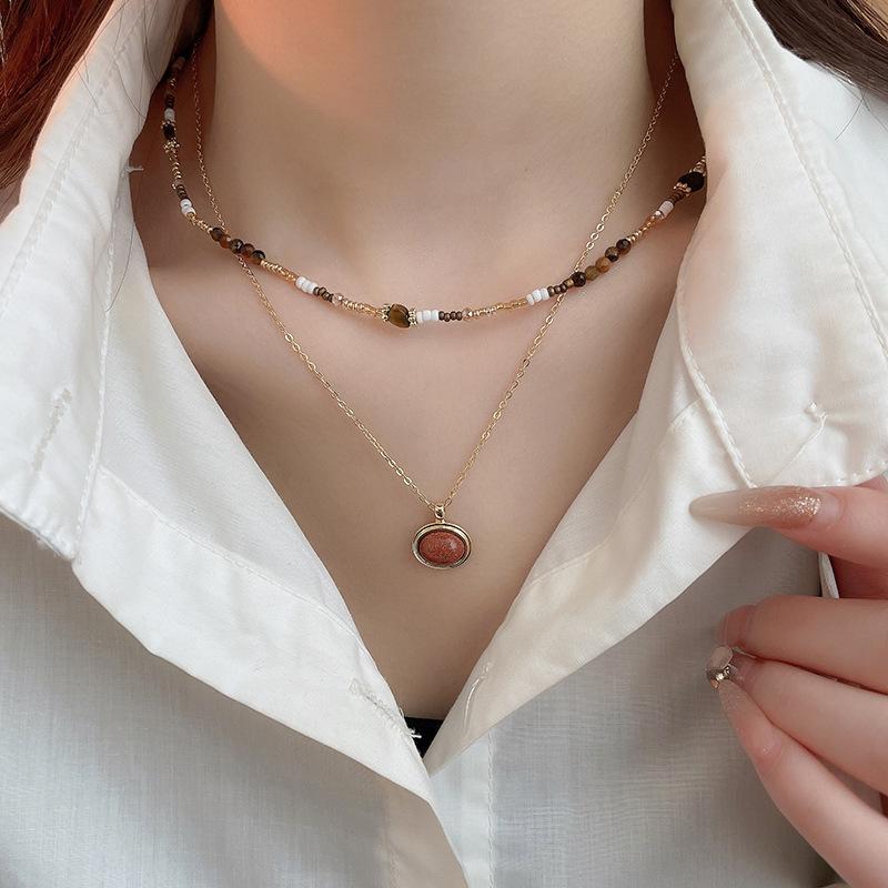 Овальное колье Maillard Тигровый глаз для женщин - Легкая роскошь Осень/Зима Цепочка на ключицу Модная Высококачественная Бижутерия