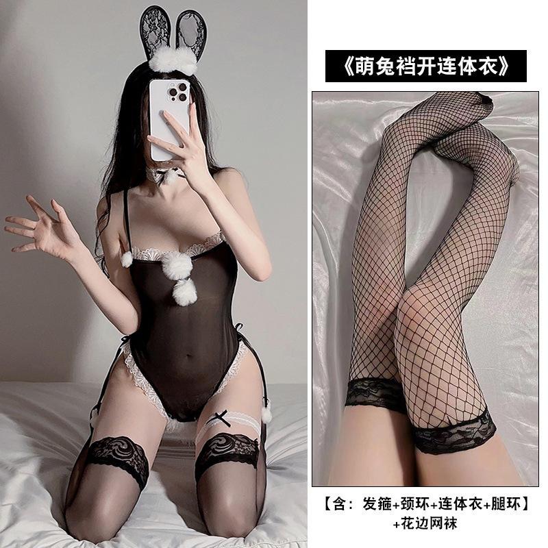 Sexy pajamas perspective French erotic underwear women's mesh big bow lace seduction erotic onesie