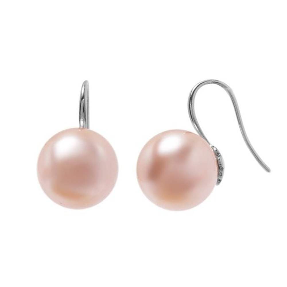 E504 12mm Peach Pearl Austrian Hoop Earrings