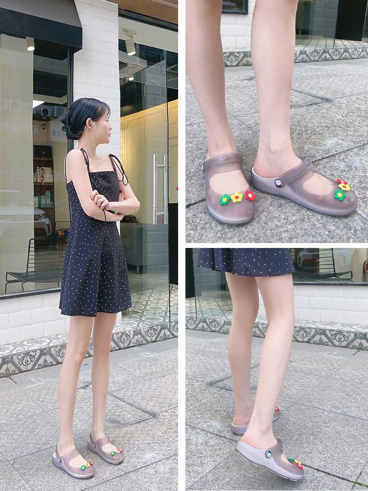 Женские летние босоножки с цветочным принтом Jelly - новые пляжные туфли Mary Jane на плоской подошве в корейском стиле