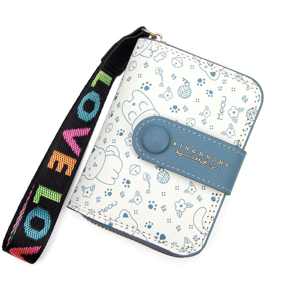 2025 Японский Милый Котенок Женский Короткий Кошелек и Держатель для Студенческой Карты Кошелек на Молнии для Монет