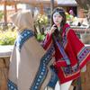 Xinjiang Qinghai Red Cape Shawl Ethnic Style Tourism Summer Outside Wearing A Large Cape With A Hat Decorative Scarf