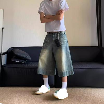 Женские потертые синие джинсовые шорты, винтажные длинные шорты Y2k, мешковатые шорты Harajuku с высокой талией, корейская уличная одежда, широкие джинсовые шорты