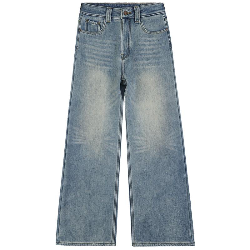 Осенне-зимние джинсы американского дизайна с широкими штанинами, высокой талией, свободным кроем, утягивающим эффектом, прямые штанины длиной до пола и мягкие/обычные брюки