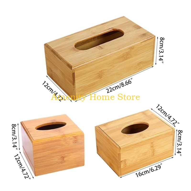 F26C Rectangle Bamboo Tissue Holder Lightweight Napkin Dispenser Easy Cleaning Utility Paper Organizer Dustproof for Tabletop