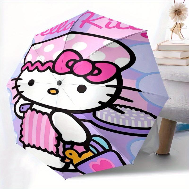 Bath Hello Kitty Cartoon Umbrella, Portable 3-Fold Compact Umbrella, Suitable for Camping, Hiking and Travel, Ideal Easter Birthday Gift for Family an