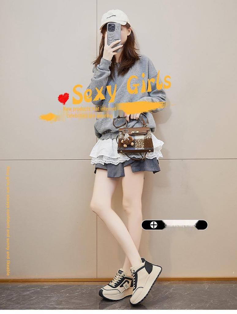 INS Корейские женские новые папины кроссовки - весна 2025 г. Кроссовки для бега и повседневной носки на толстой подошве с эффектом увеличения высоты (XFK833)